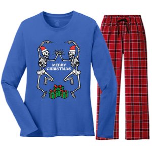 Merry Christmas Dancing Skeletons Funny Xmas Great Gift Women's Long Sleeve Flannel Pajama Set 