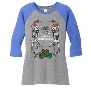 Merry Christmas Dancing Skeletons Funny Xmas Great Gift Women's Tri-Blend 3/4-Sleeve Raglan Shirt