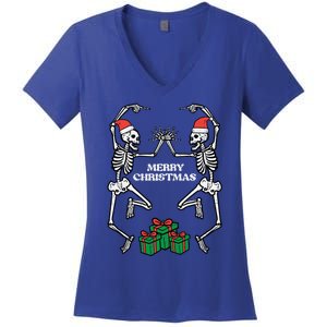 Merry Christmas Dancing Skeletons Funny Xmas Great Gift Women's V-Neck T-Shirt