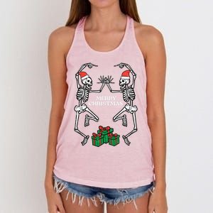 Merry Christmas Dancing Skeletons Funny Xmas Great Gift Women's Knotted Racerback Tank