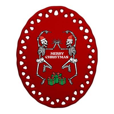 Merry Christmas Dancing Skeletons Funny Xmas Great Gift Ceramic Oval Ornament