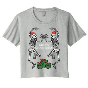 Merry Christmas Dancing Skeletons Funny Xmas Great Gift Women's Crop Top Tee