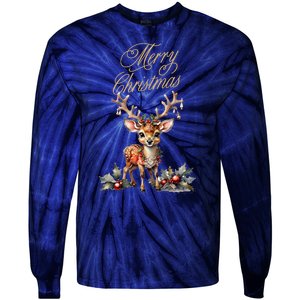 Merry Christmas Deer Tie-Dye Long Sleeve Shirt