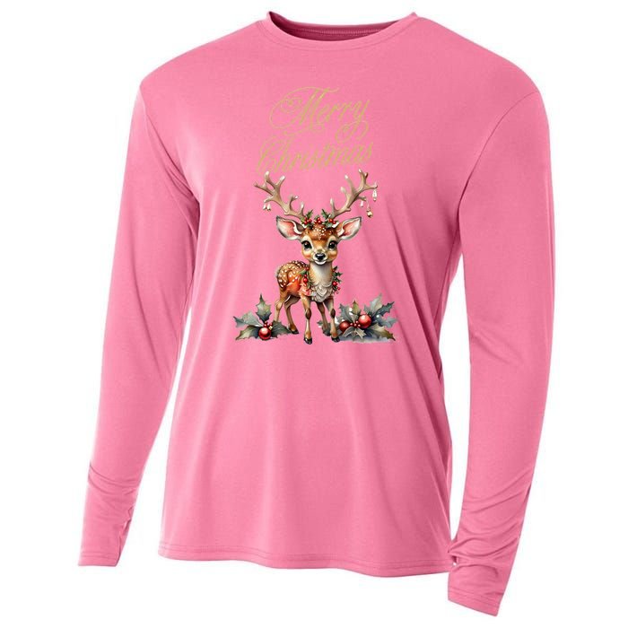 Merry Christmas Deer Cooling Performance Long Sleeve Crew