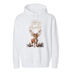 Merry Christmas Deer Garment-Dyed Fleece Hoodie