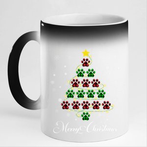 Merry Christmas Dog Cat Paw Print Tree Xmas Lover Pajamas Funny Gift 11oz Black Color Changing Mug