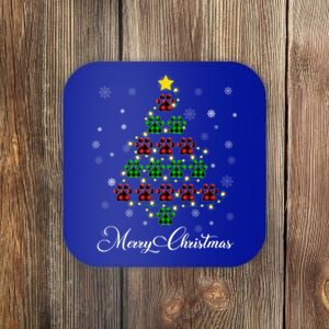 Merry Christmas Dog Cat Paw Print Tree Xmas Lover Pajamas Funny Gift Coaster