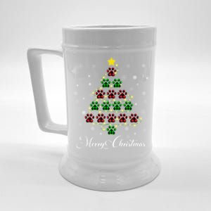 Merry Christmas Dog Cat Paw Print Tree Xmas Lover Pajamas Funny Gift Beer Stein