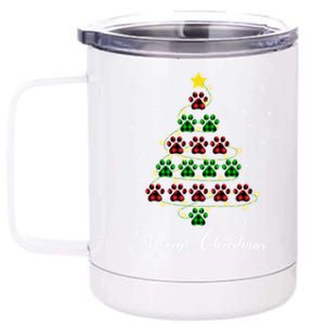 Merry Christmas Dog Cat Paw Print Tree Xmas Lover Pajamas Funny Gift 12 oz Stainless Steel Tumbler Cup