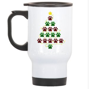 Merry Christmas Dog Cat Paw Print Tree Xmas Lover Pajamas Funny Gift Stainless Steel Travel Mug