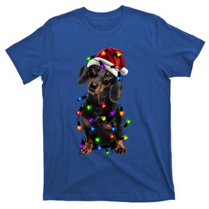 Merry Christmas Dachshund Santa Hat Lights Funny Xmas Gift T-Shirt