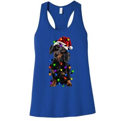 Merry Christmas Dachshund Santa Hat Lights Funny Xmas Gift Women's Racerback Tank