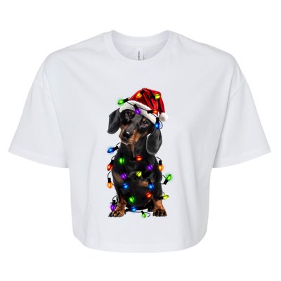 Merry Christmas Dachshund Santa Hat Lights Funny Xmas Gift Bella+Canvas Jersey Crop Tee