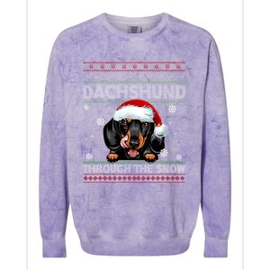 Merry Christmas Dachshund Dog Through The Snow Funny Pajama Gift Colorblast Crewneck Sweatshirt