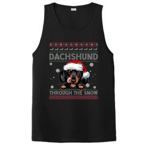 Merry Christmas Dachshund Dog Through The Snow Funny Pajama Gift PosiCharge Competitor Tank