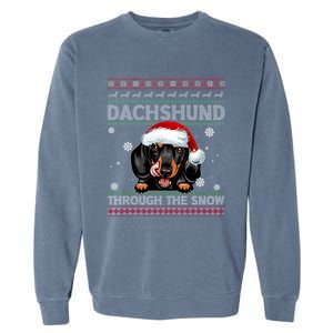 Merry Christmas Dachshund Dog Through The Snow Funny Pajama Gift Garment-Dyed Sweatshirt