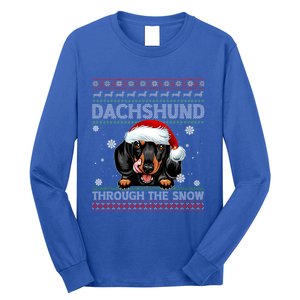 Merry Christmas Dachshund Dog Through The Snow Funny Pajama Gift Long Sleeve Shirt