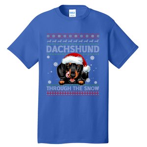 Merry Christmas Dachshund Dog Through The Snow Funny Pajama Gift Tall T-Shirt