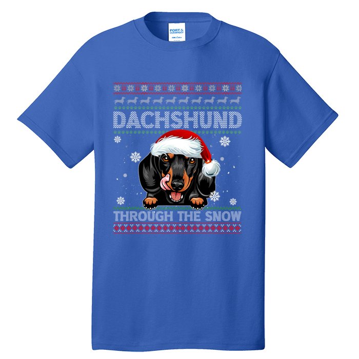 Merry Christmas Dachshund Dog Through The Snow Funny Pajama Gift Tall T-Shirt