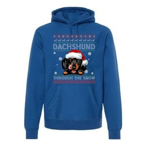 Merry Christmas Dachshund Dog Through The Snow Funny Pajama Gift Premium Hoodie