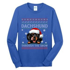 Merry Christmas Dachshund Dog Through The Snow Funny Pajama Gift Tall Long Sleeve T-Shirt