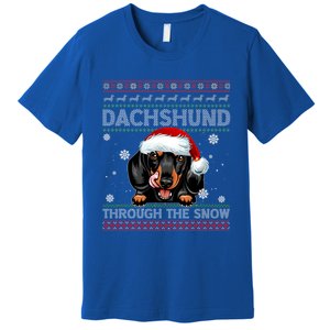 Merry Christmas Dachshund Dog Through The Snow Funny Pajama Gift Premium T-Shirt