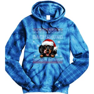 Merry Christmas Dachshund Dog Through The Snow Funny Pajama Gift Tie Dye Hoodie