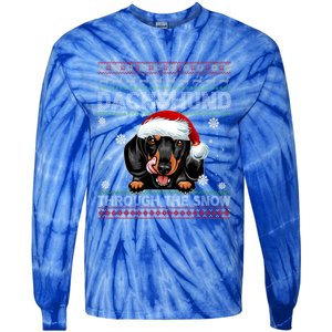 Merry Christmas Dachshund Dog Through The Snow Funny Pajama Gift Tie-Dye Long Sleeve Shirt