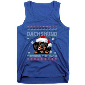 Merry Christmas Dachshund Dog Through The Snow Funny Pajama Gift Tank Top