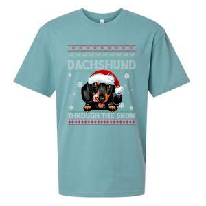 Merry Christmas Dachshund Dog Through The Snow Funny Pajama Gift Sueded Cloud Jersey T-Shirt