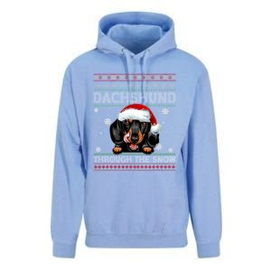 Merry Christmas Dachshund Dog Through The Snow Funny Pajama Gift Unisex Surf Hoodie