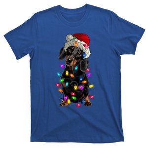 Merry Christmas Dachshund Santa Hat Lights Xmas Dog Lovers Gift T-Shirt