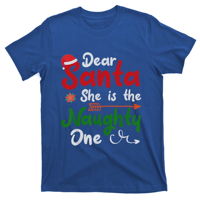 Merry Christmas Dear Santa She Is Naughty One Xmas Hat Vibes Gift T-Shirt