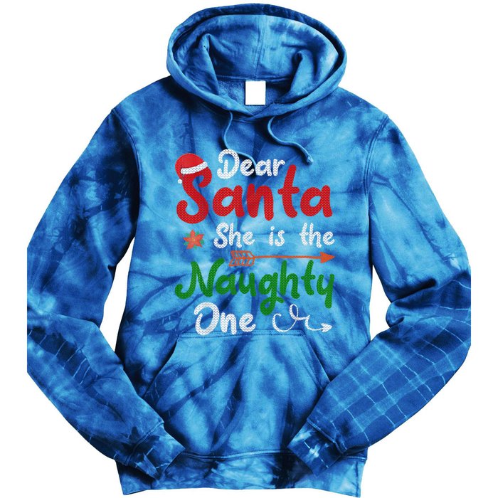 Merry Christmas Dear Santa She Is Naughty One Xmas Hat Vibes Gift Tie Dye Hoodie