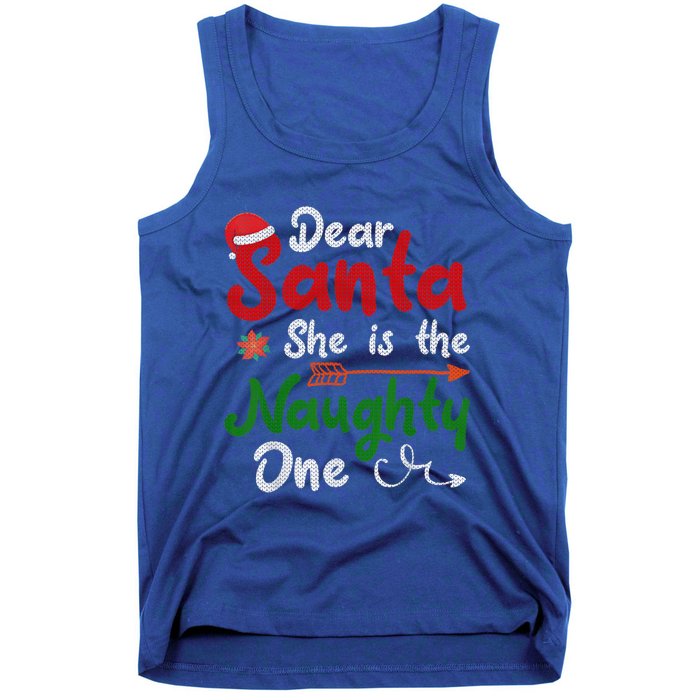 Merry Christmas Dear Santa She Is Naughty One Xmas Hat Vibes Gift Tank Top