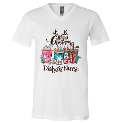 Merry Christmas Dialysis Nurse Coffee And Hot Cocoa Christmas Gift V-Neck T-Shirt