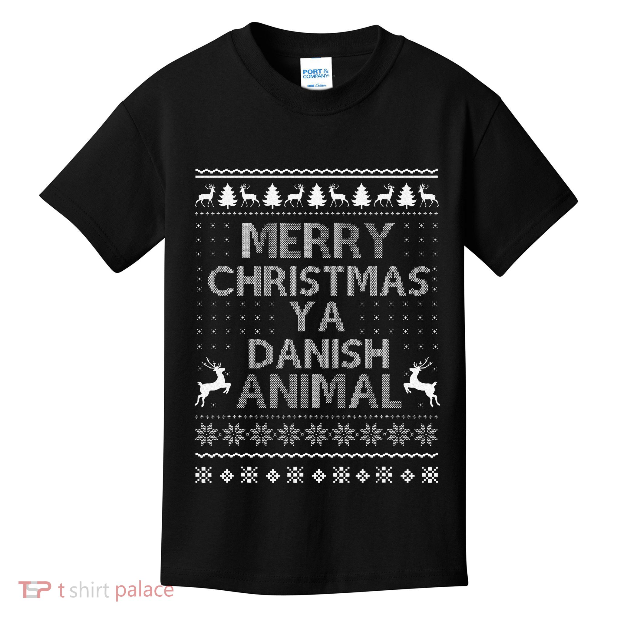 Merry Christmas Danish Christmas Denmark Animal Family Xmas Kids T-Shirt