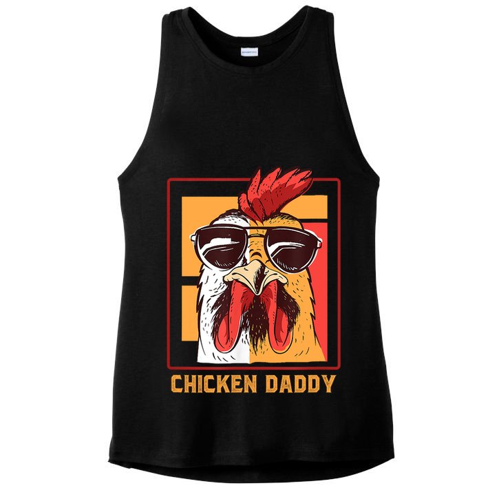 Mens Chicken Daddy Vintage Poultry Farmer Rooster Wearing Shades Gift Ladies PosiCharge Tri-Blend Wicking Tank