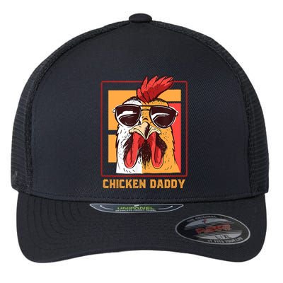 Mens Chicken Daddy Vintage Poultry Farmer Rooster Wearing Shades Gift Flexfit Unipanel Trucker Cap