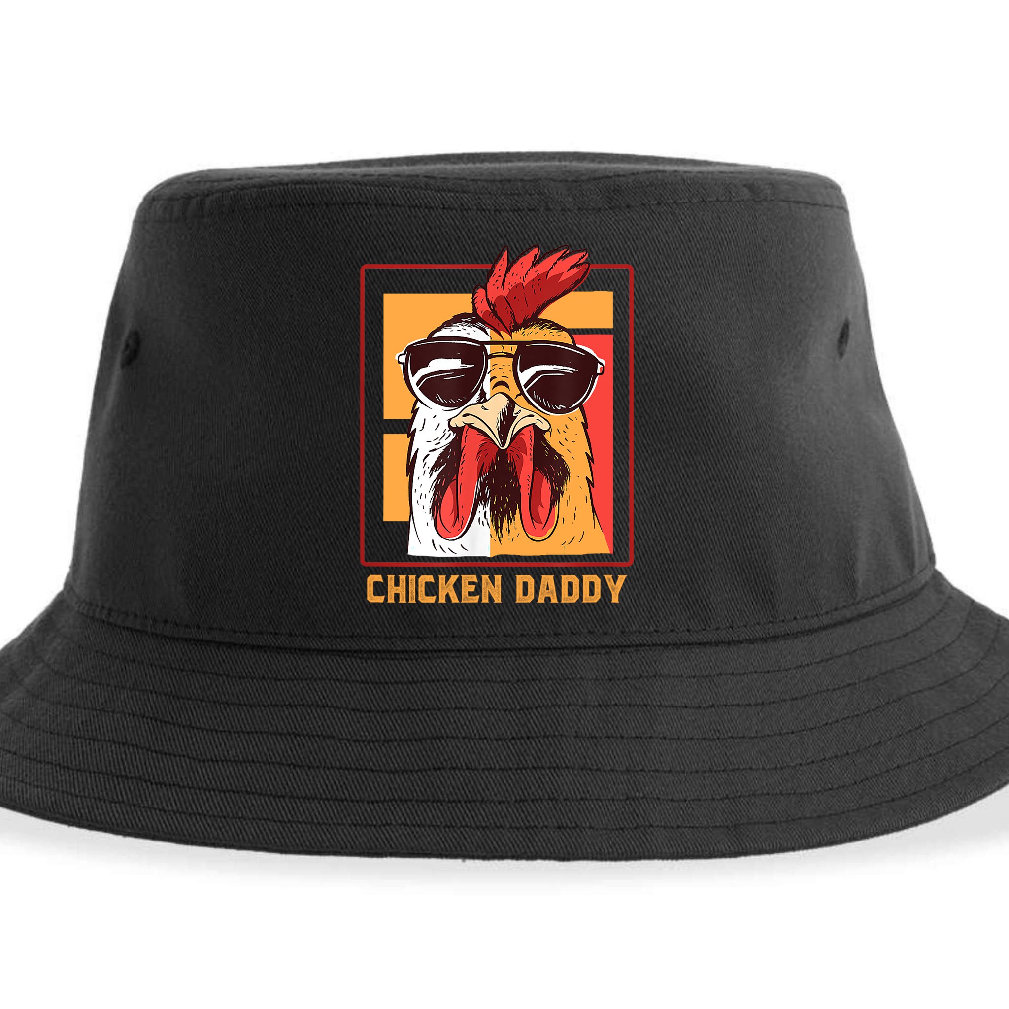 Mens Chicken Daddy Vintage Poultry Farmer Rooster Wearing Shades Gift Sustainable Bucket Hat