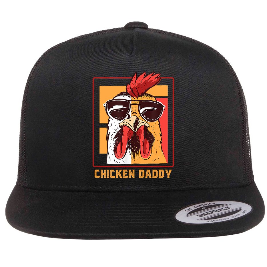 Mens Chicken Daddy Vintage Poultry Farmer Rooster Wearing Shades Gift Flat Bill Trucker Hat