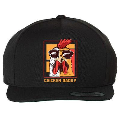 Mens Chicken Daddy Vintage Poultry Farmer Rooster Wearing Shades Gift Wool Snapback Cap