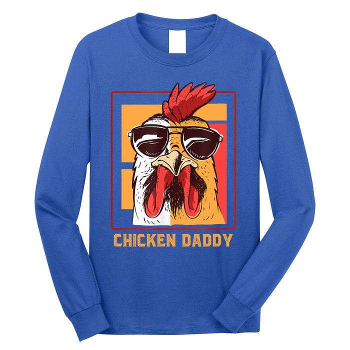 Mens Chicken Daddy Vintage Poultry Farmer Rooster Wearing Shades Gift Long Sleeve Shirt