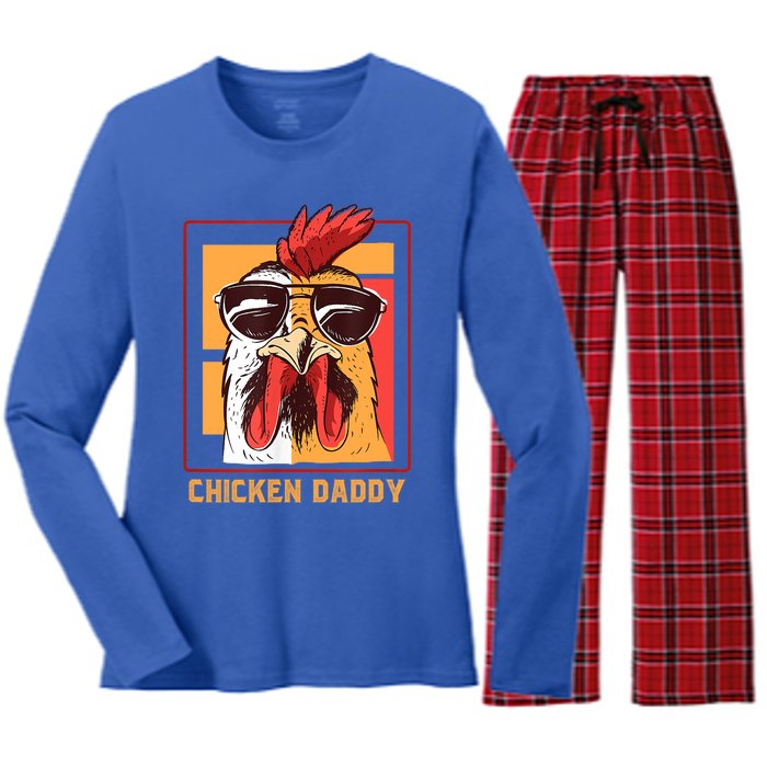 Mens Chicken Daddy Vintage Poultry Farmer Rooster Wearing Shades Gift Women's Long Sleeve Flannel Pajama Set 