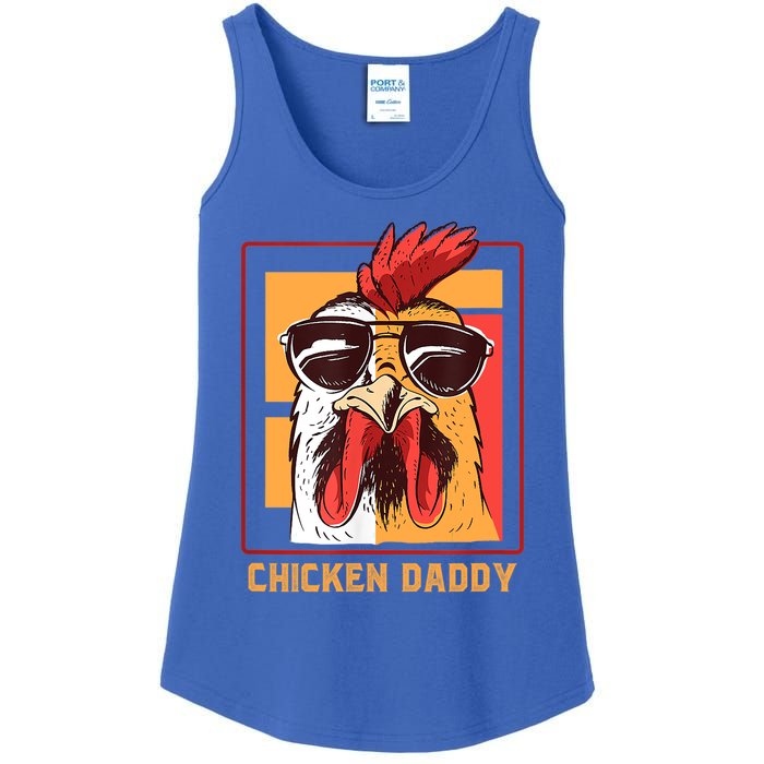 Mens Chicken Daddy Vintage Poultry Farmer Rooster Wearing Shades Gift Ladies Essential Tank