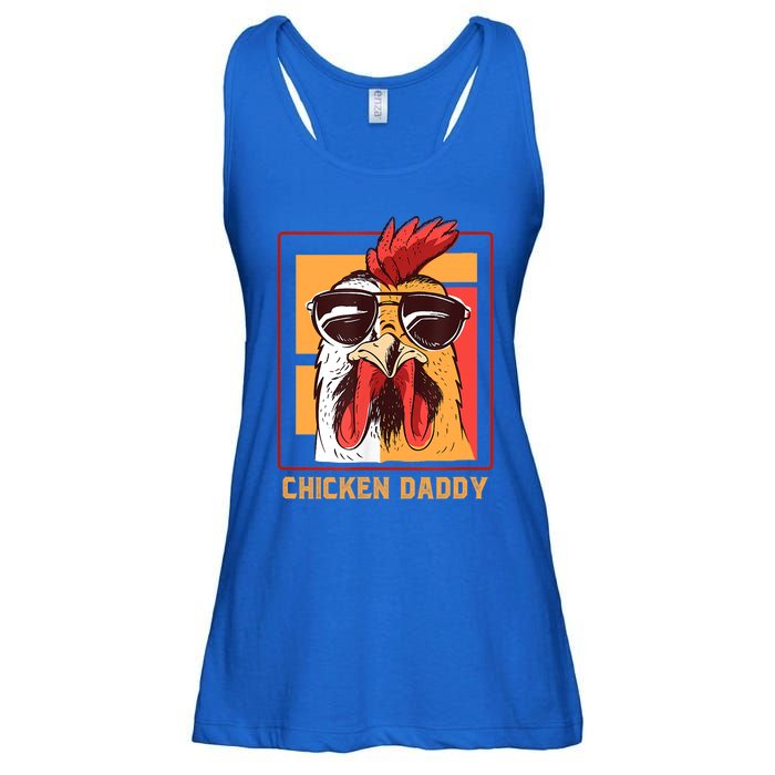 Mens Chicken Daddy Vintage Poultry Farmer Rooster Wearing Shades Gift Ladies Essential Flowy Tank