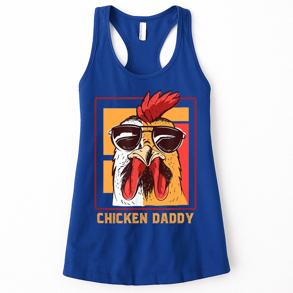 Mens Chicken Daddy Vintage Poultry Farmer Rooster Wearing Shades Gift Womens Tank Top