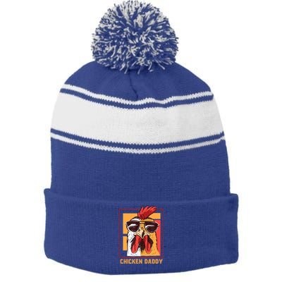 Mens Chicken Daddy Vintage Poultry Farmer Rooster Wearing Shades Gift Stripe Pom Pom Beanie