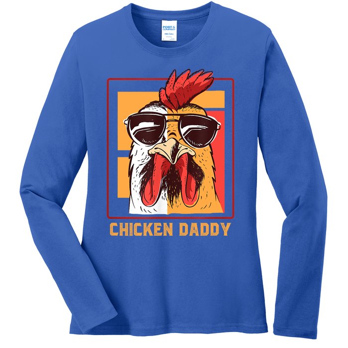 Mens Chicken Daddy Vintage Poultry Farmer Rooster Wearing Shades Gift Ladies Long Sleeve Shirt