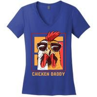 Mens Chicken Daddy Vintage Poultry Farmer Rooster Wearing Shades Gift Women's V-Neck T-Shirt